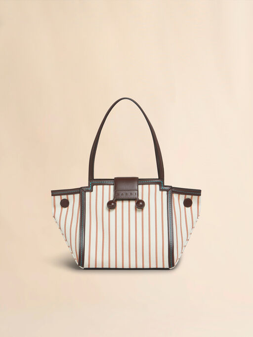 Brown leather and striped canvas Mini Riviera Bag - Handbag
