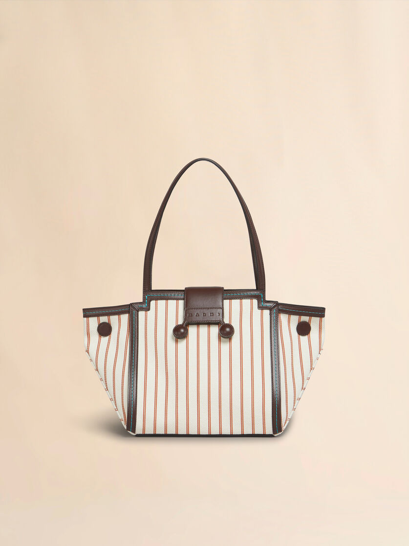 Brown leather and striped canvas Mini Riviera Bag - Handbag - Image 1