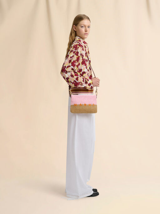 Pink and brown paper raffia Seaside pouch - Pochettes