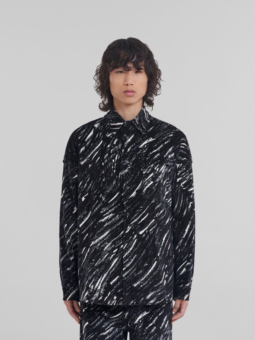 Black flocked denim oversized shirt with Crayon print | Marni