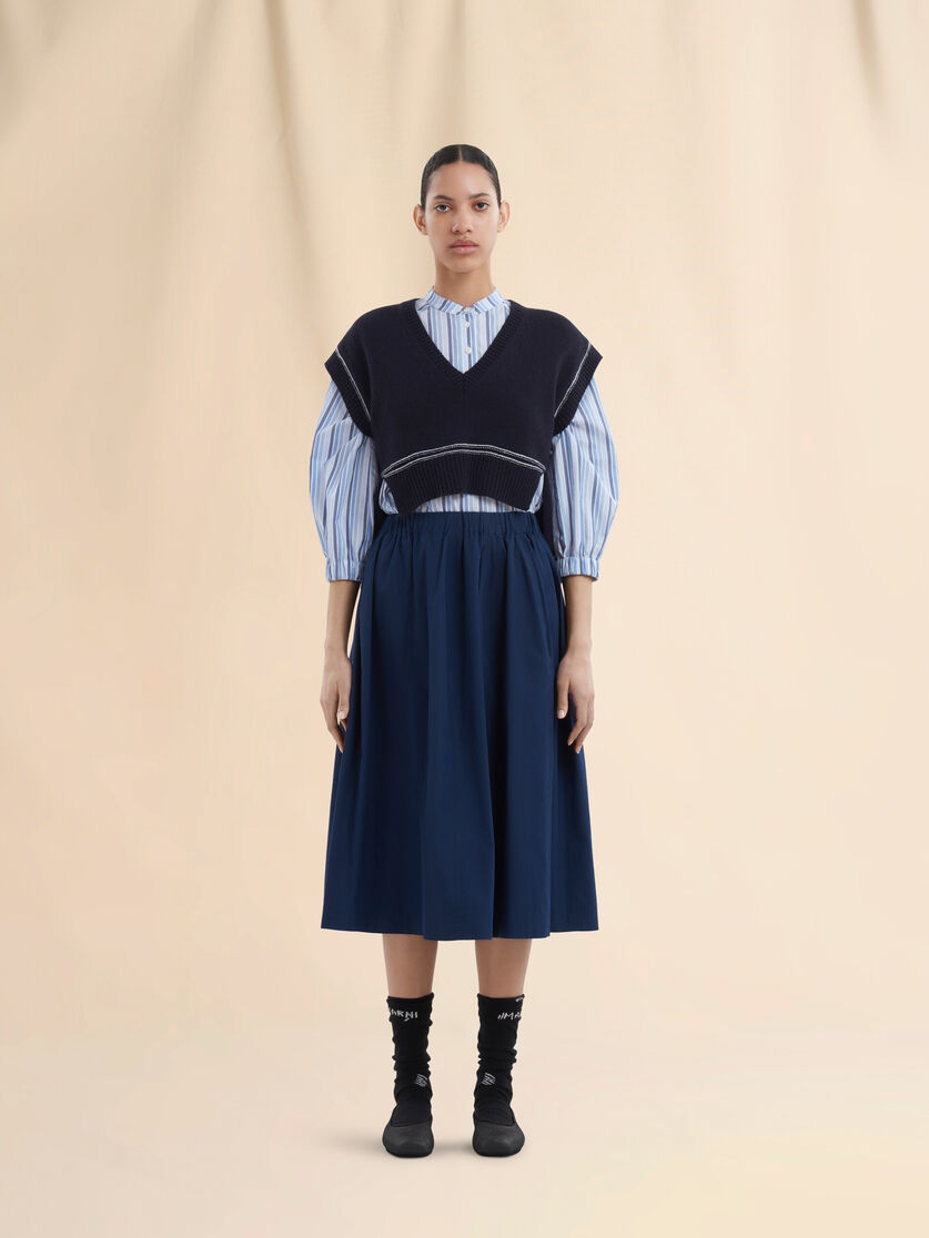 Blue organic poplin elasticated midi skirt - Skirts - Image 2