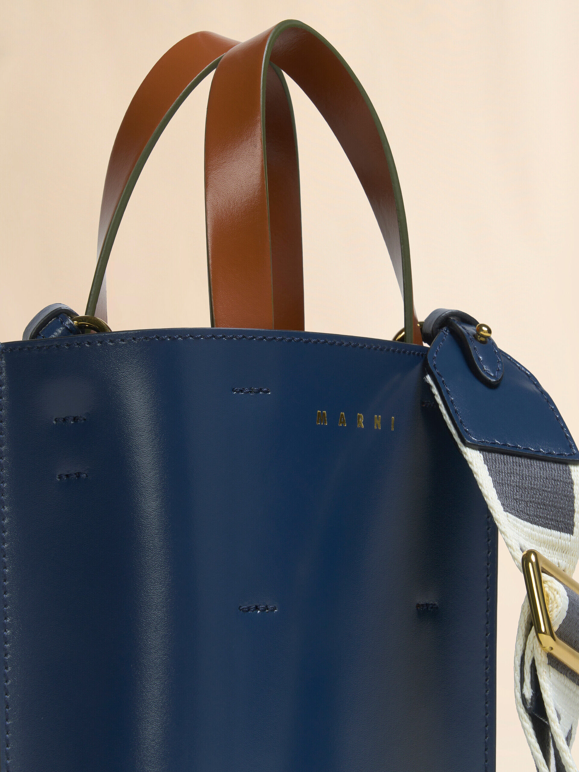 Blue gray and brown leather Museo nano bag | Marni