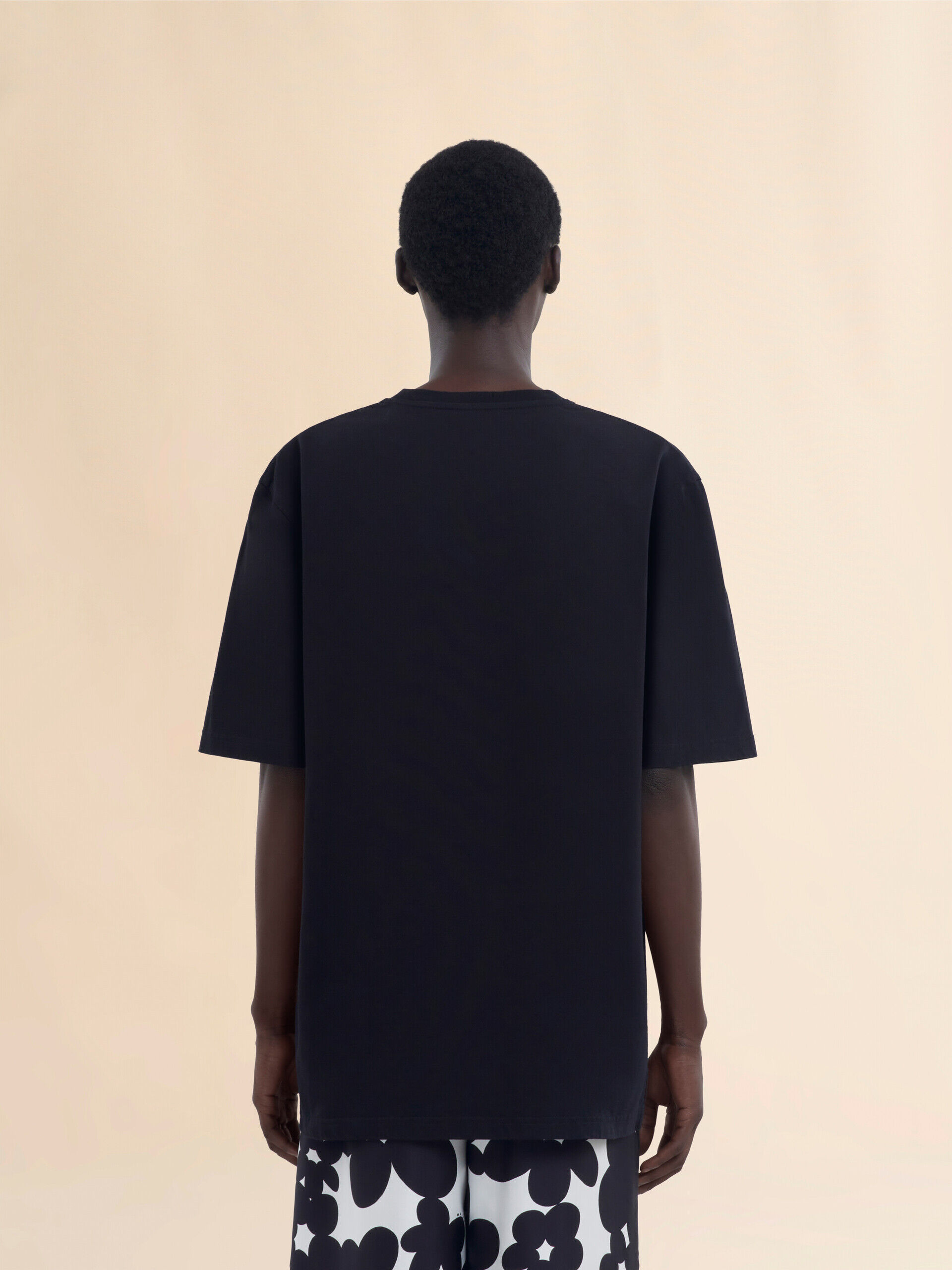 Black organic cotton oversized T-shirt with Marni patches