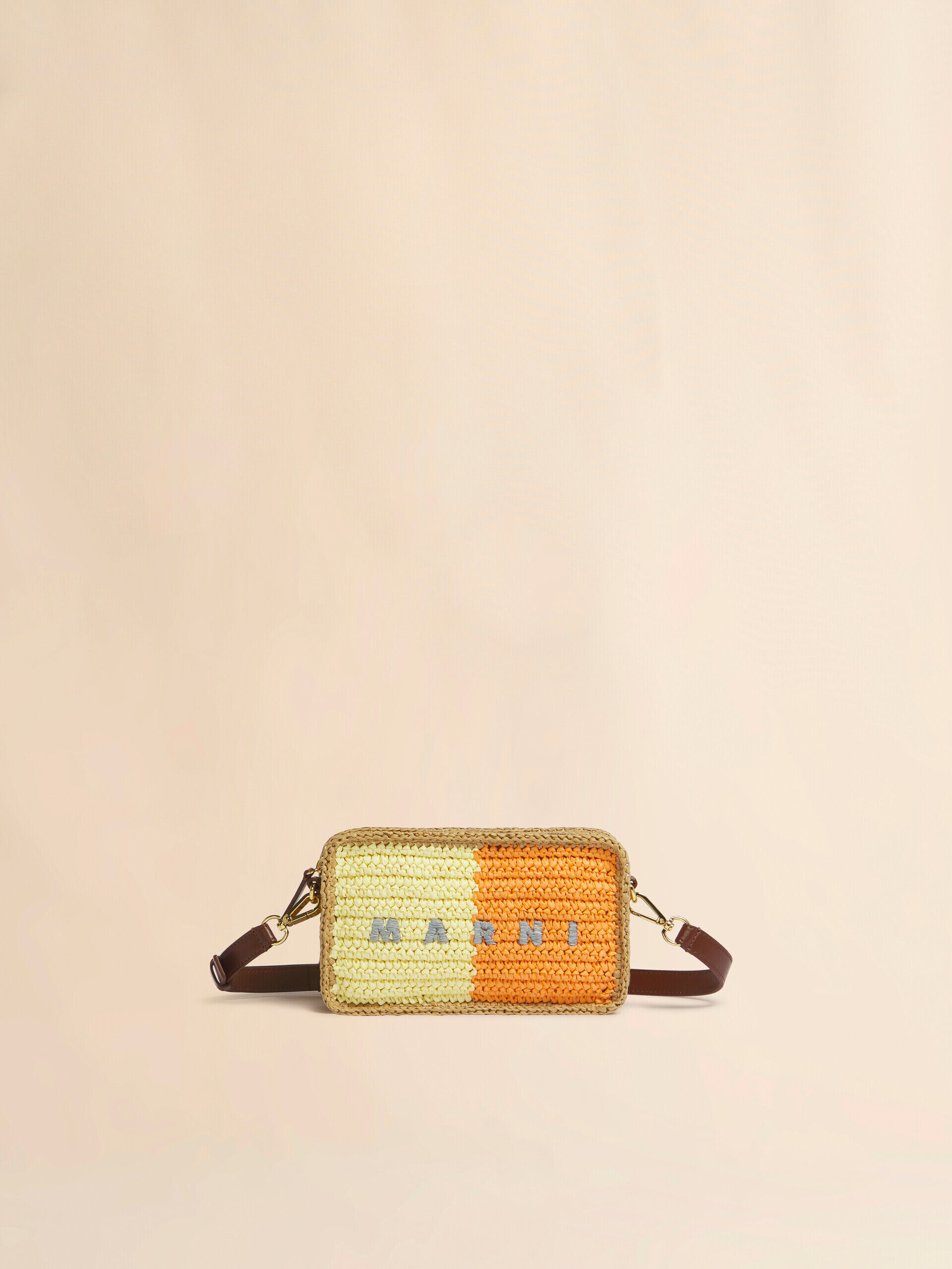 Yellow and orange paper raffia Seaside camera bag | Marni
