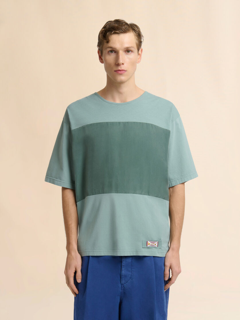 グリーン コットン製Tシャツ カラーブロックのフロント, Image 2