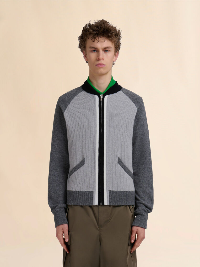 Grey wool cardigan with bomber neck - Pullovers - Image 2