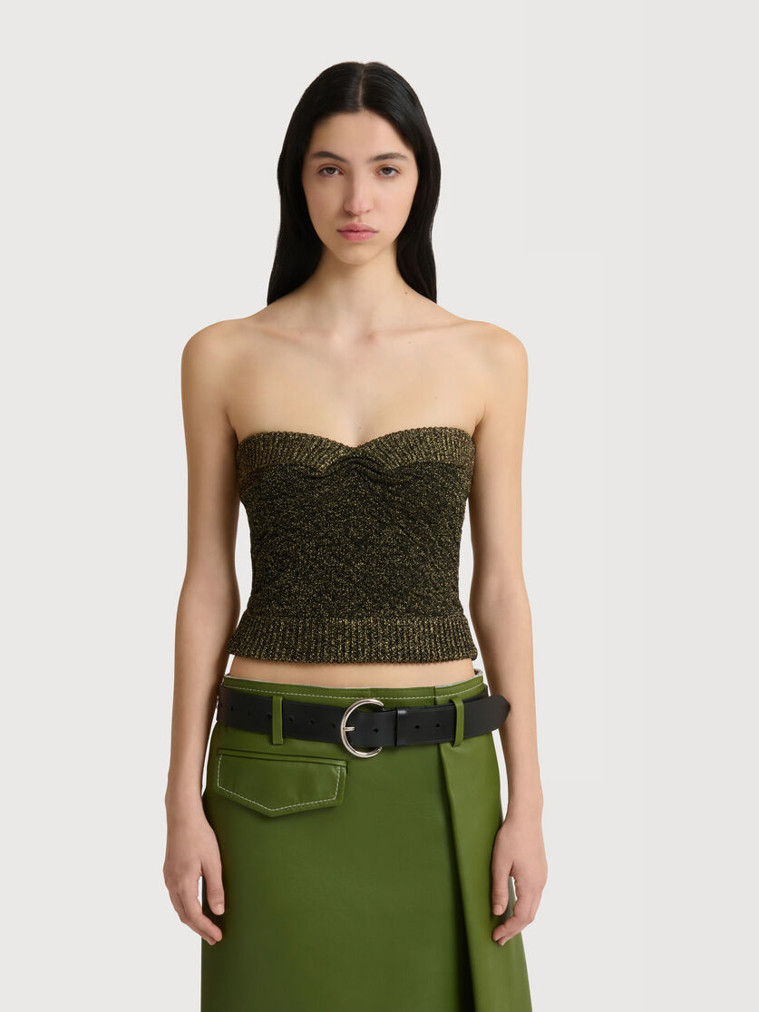 Black wool strapless top with lurex detailing, Image 2