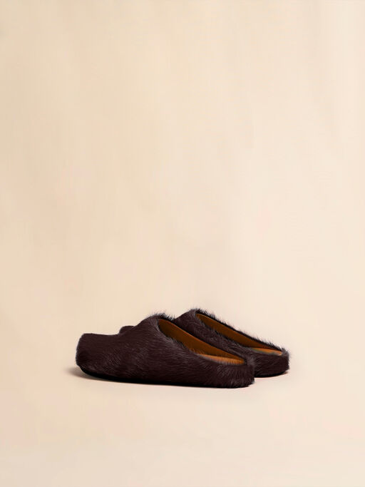 Brown long haircalfskin Fussbett sabot - Clogs