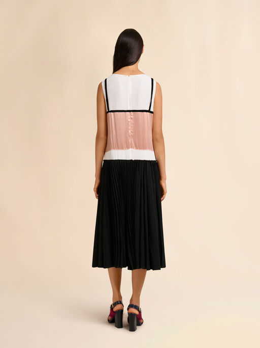 Pink and black satin dress with bow - Dresses