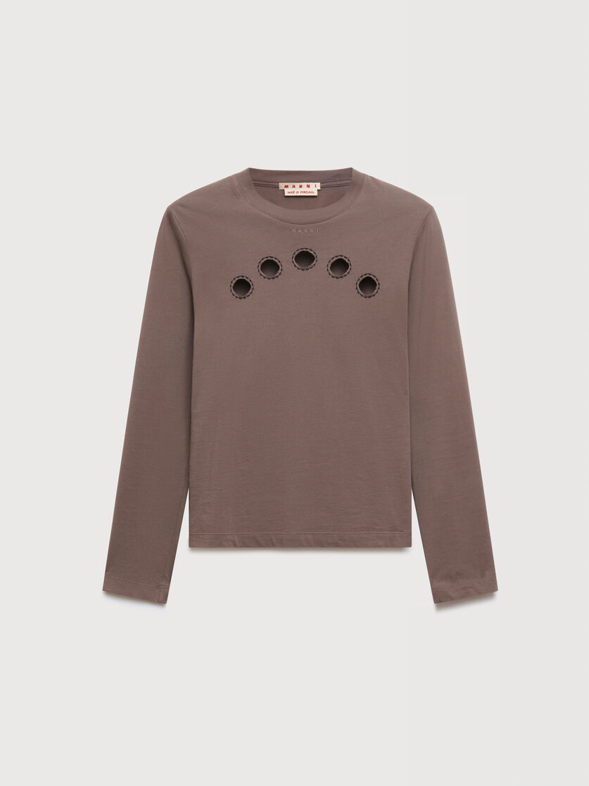 Grey cotton long-sleeved T-shirt with cut-out polka dots, Image 1