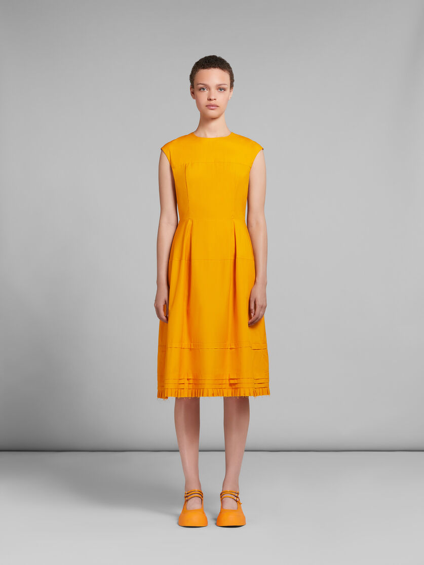 Orange organic poplin midi dress with mini pleats - Dresses - Image 2