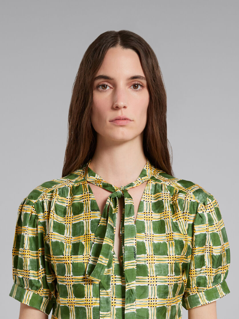 Green silk twill top with Check Fields print - Shirts - Image 4