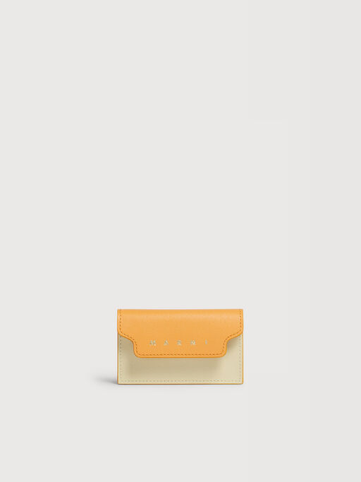 オレンジ、クリーム＆ブルー サフィアーノレザー製カードホルダー - 財布