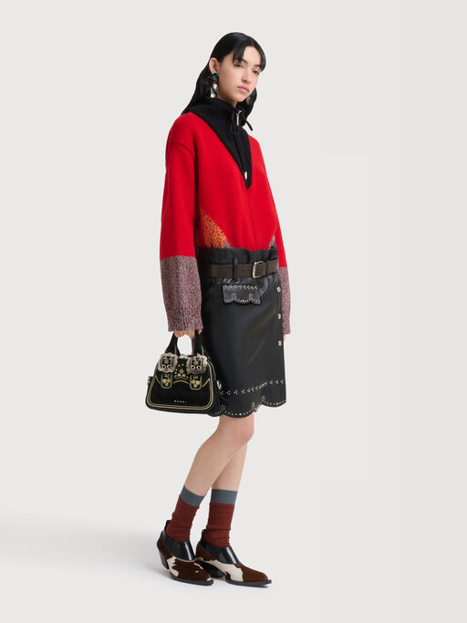 Black leather skirt with micro-studs - Skirts