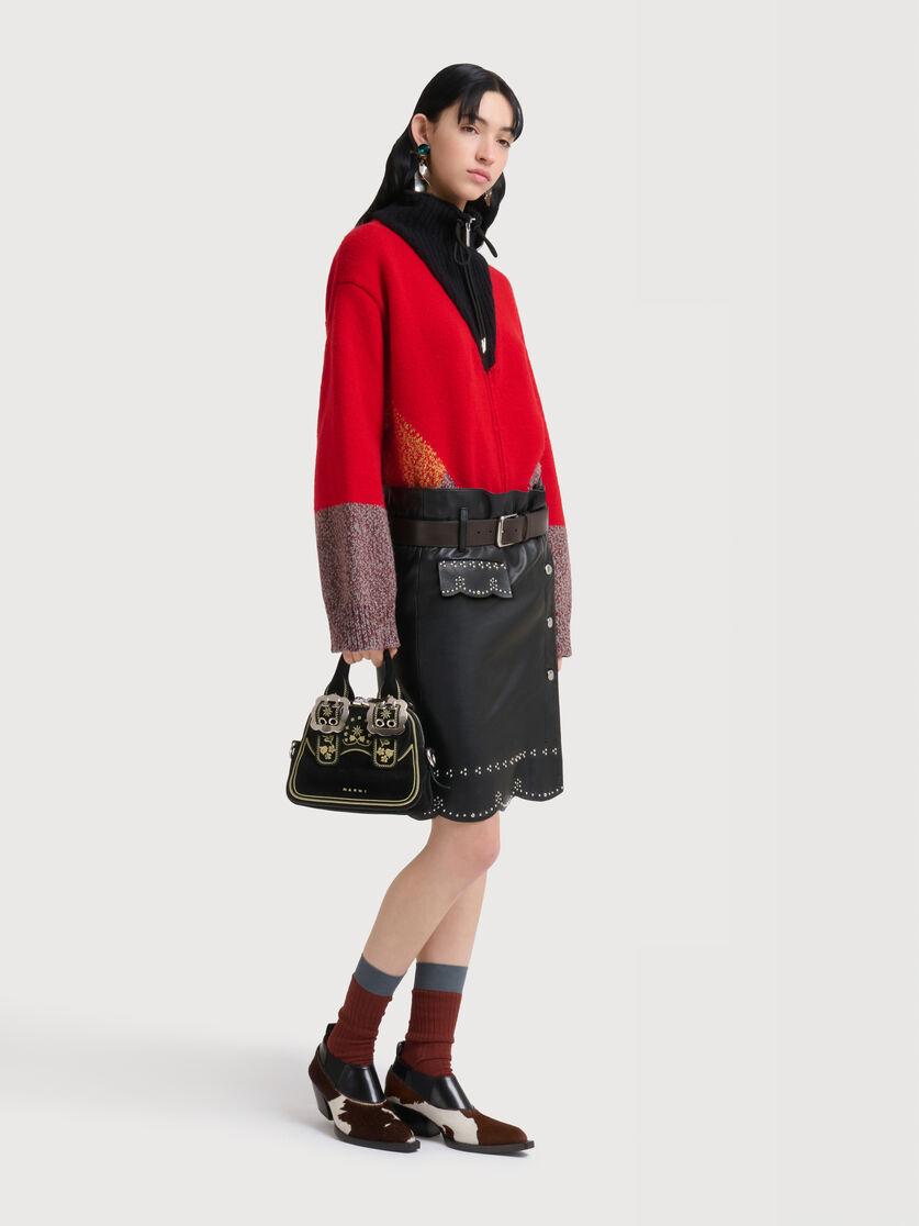 Black leather skirt with micro-studs, Image 3