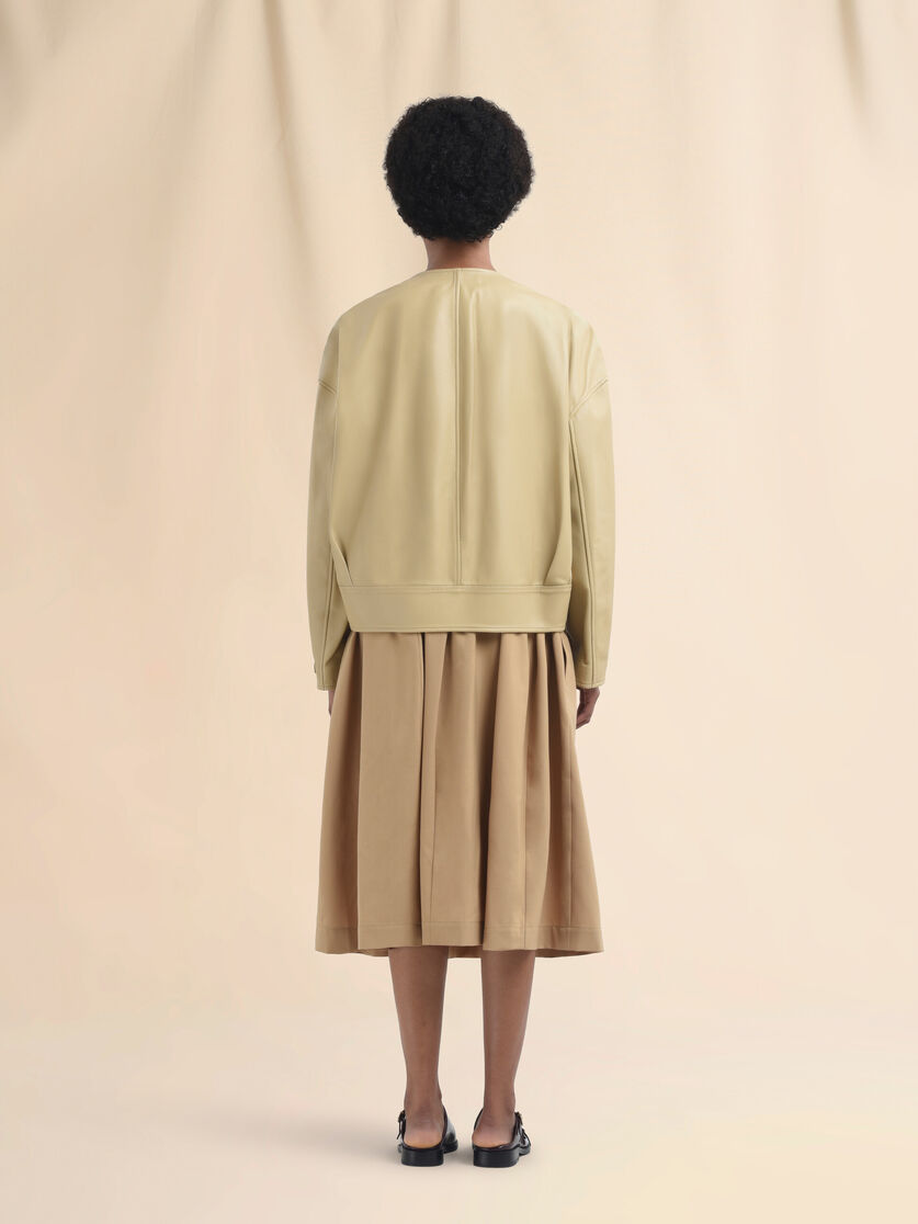 Beige nappa crew neck jacket - Jackets - Image 3