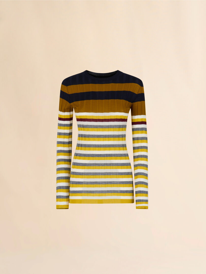 Yellow wool jumper with mixed stripes - Pullovers - Image 1
