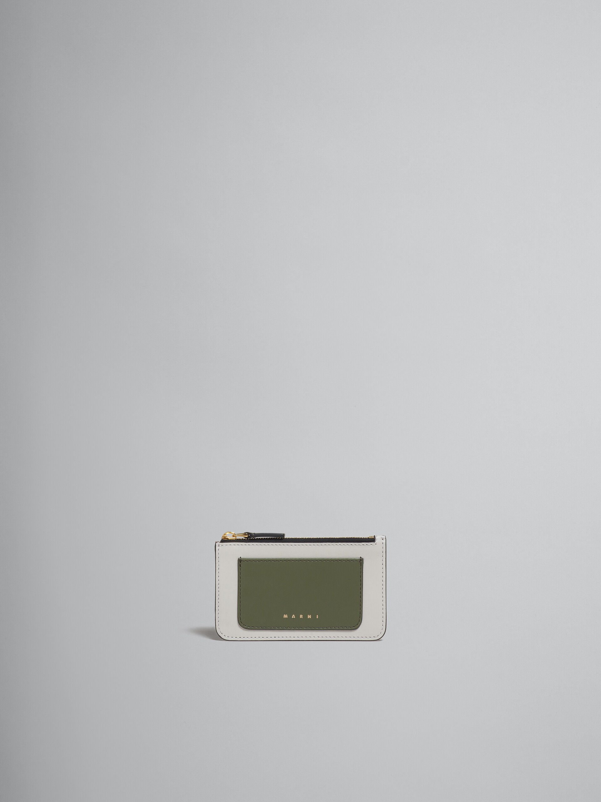 Green white and brown leather card case | Marni