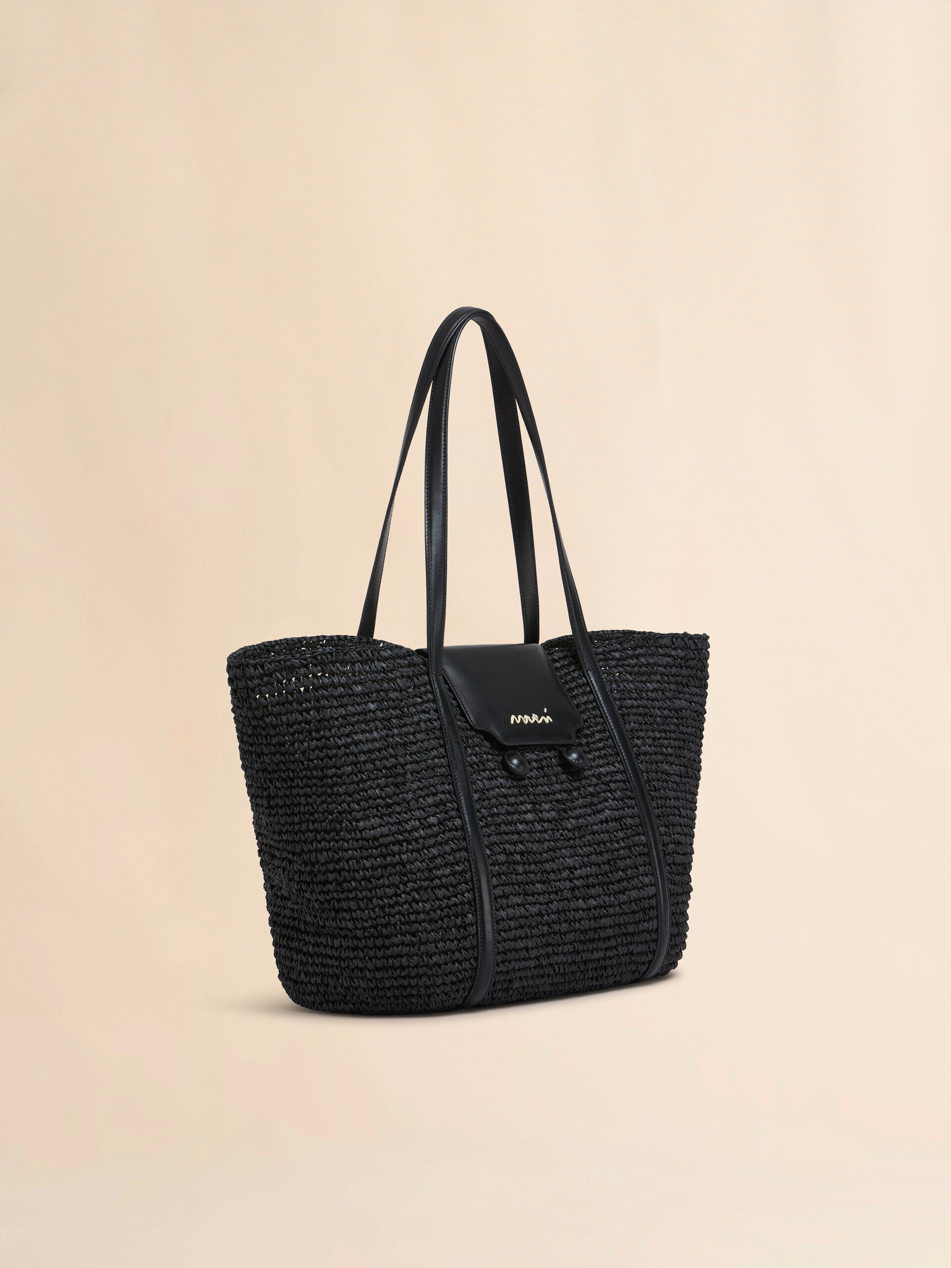 トートバッグ MARNI TROPICALIA SUMMER SMALL\tBMMP0068Q0\tP3860\t00C04 Tropicalia Small Bag in black leather and raffia-effect