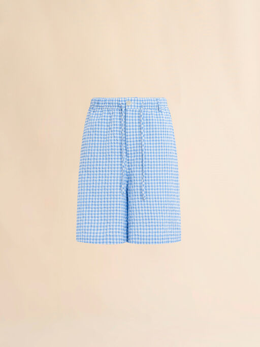 Light blue and white gingham seersucker shorts - Pants