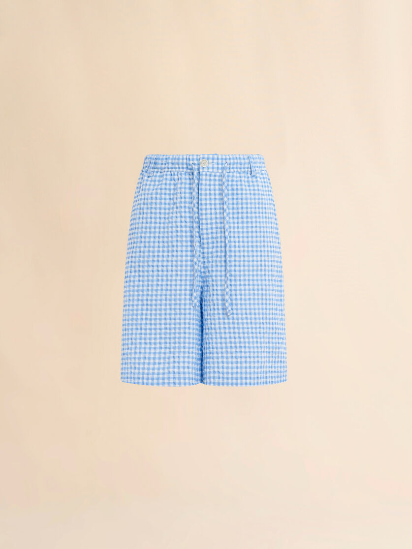 Blau-weiß karierte Bermudashorts aus Seersucker - Hosen - Image 1