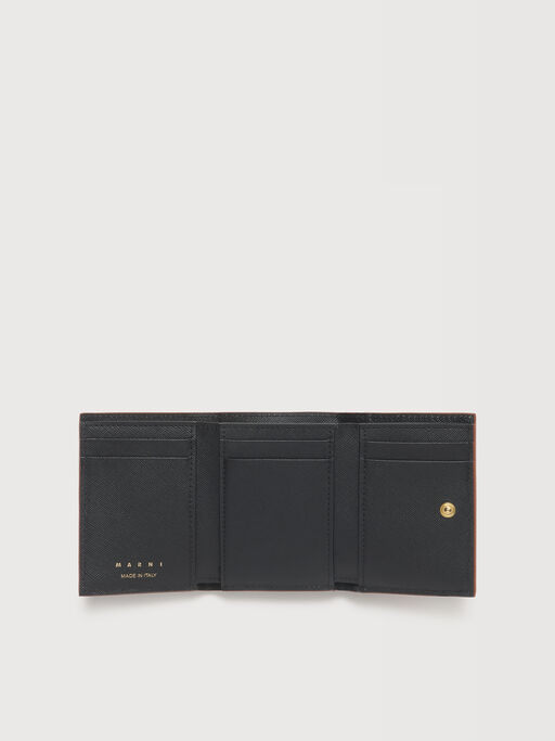 ピンク、グレー＆グリーン レザー Trunk三つ折りウォレット - 財布