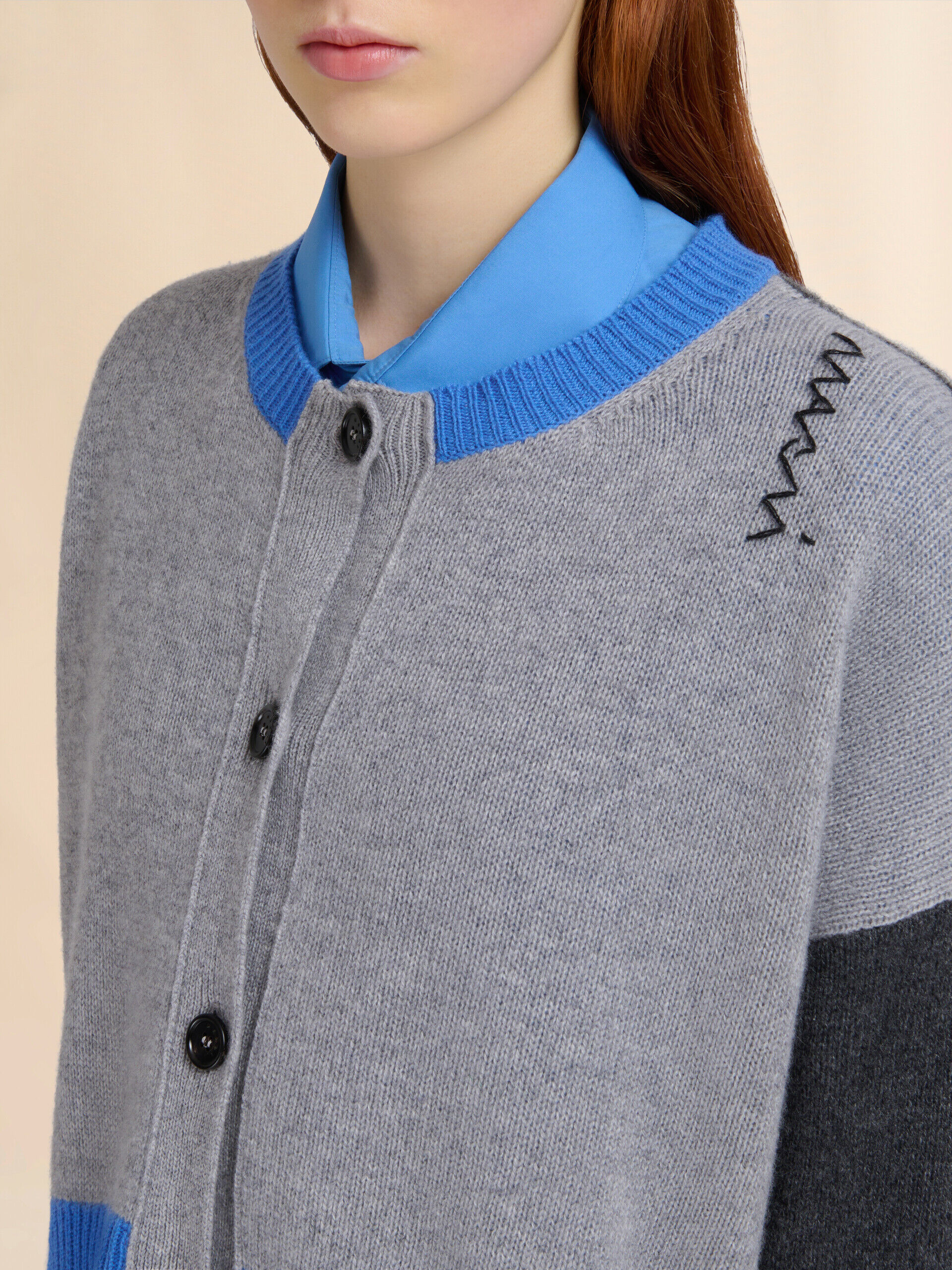 グレー カシミアカラーブロックカーディガン | Marni