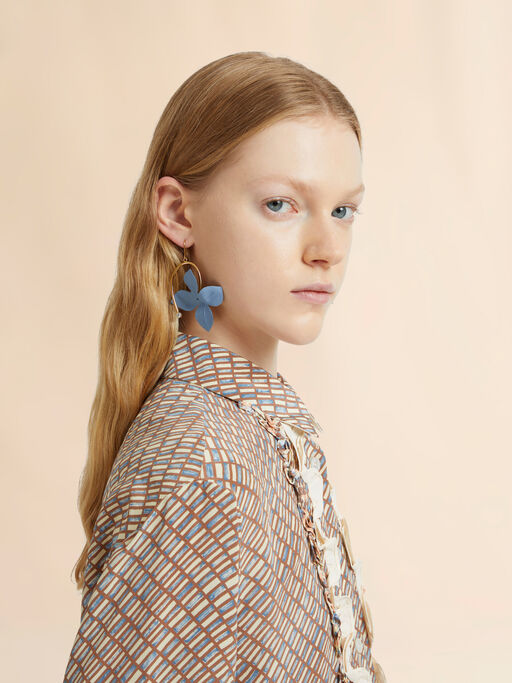 Boucles d'oreilles pendantes en popeline bleue et verte avec fleurs - Boucles d&rsquo;oreilles