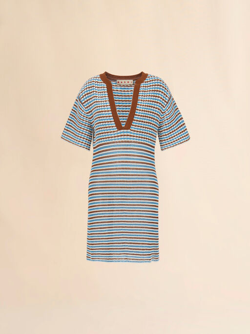 Brown and blue striped cotton crochet dress - Dresses