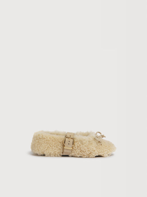Cream shearling ballerina with buckle - Ballet Shoes