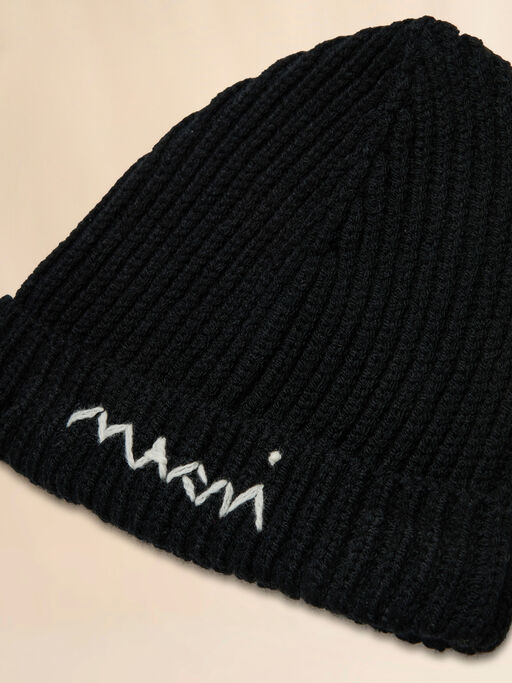 Black wool blend beanie with Marni Symbol - Caps