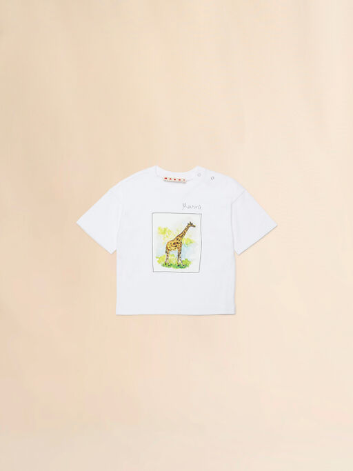 White cotton T-shirt with giraffe print - T-shirts