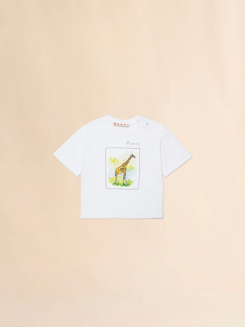 White cotton T-shirt with giraffe print, Image 1
