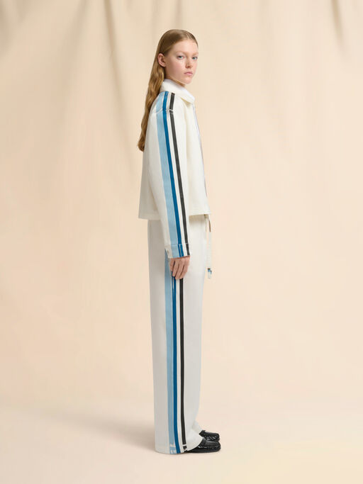 White gabardine track pants with stripes - Pants