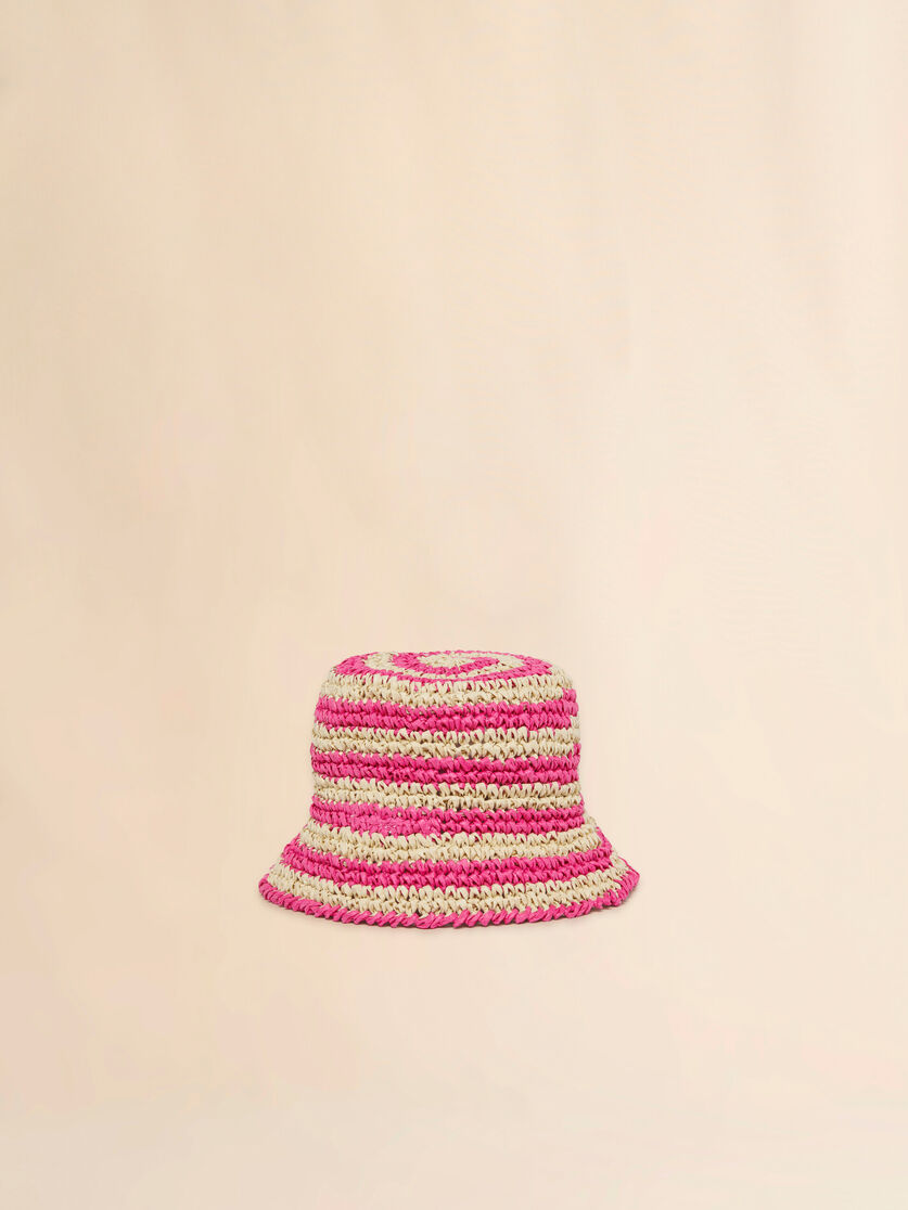 Pink and beige paper raffia bucket hat, Image 2