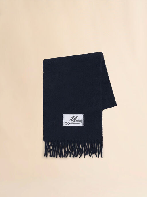 Deep blue brushed alpaca scarf with fringes - Scarves