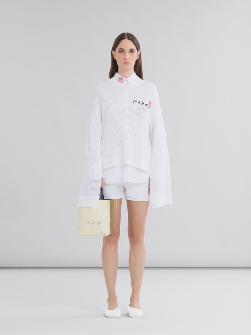 Museo Soft Mini Bag in ivory and brown leather with Marni mending 