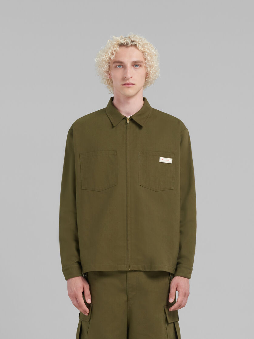 Grüne Hemdjacke mit Reißverschluss aus Gabardine | Marni