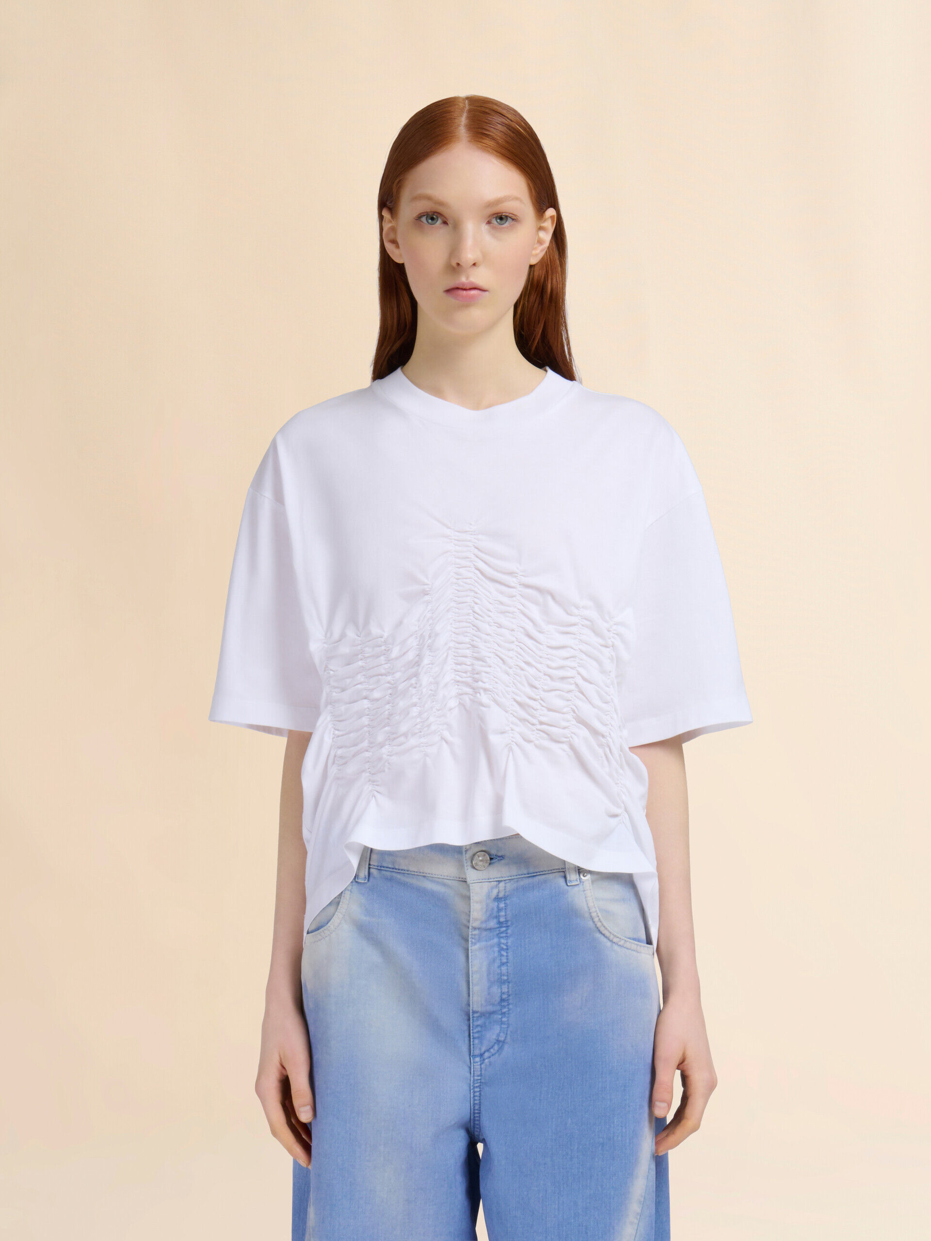 ホワイト オーガニックコットン製Tシャツ シャーリング