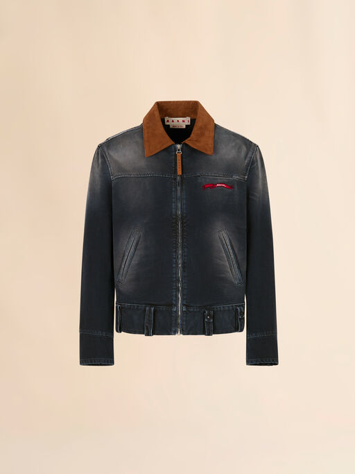 Black canvas jacket with contrast collar - Jackets