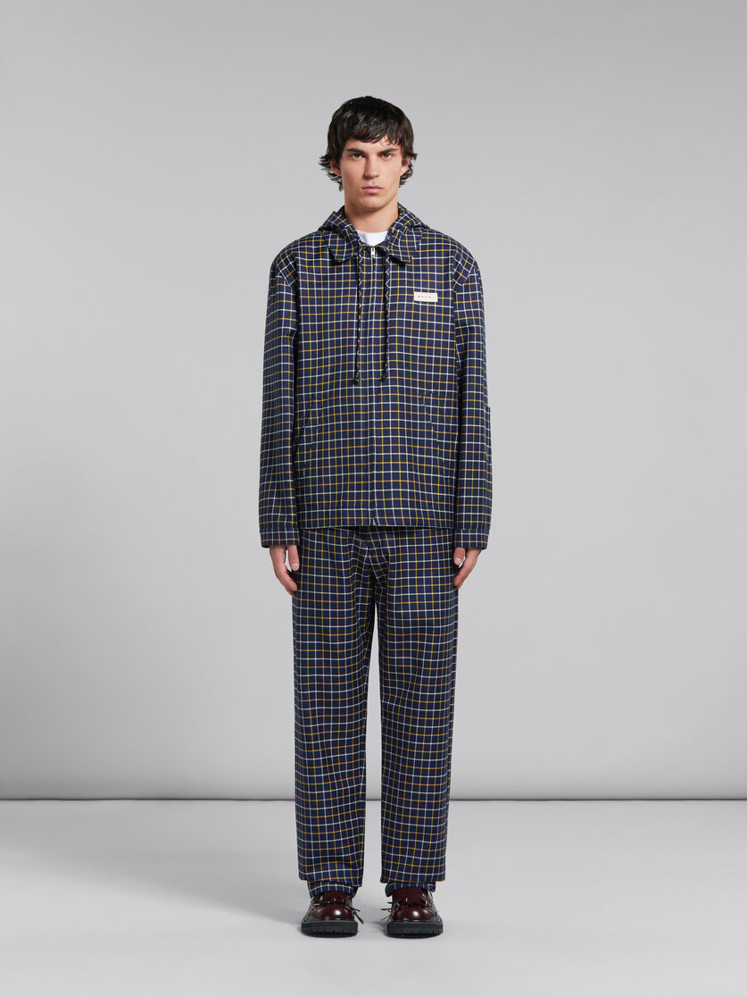 Blue checked wool and cotton overshirt - Jackets - Image 2