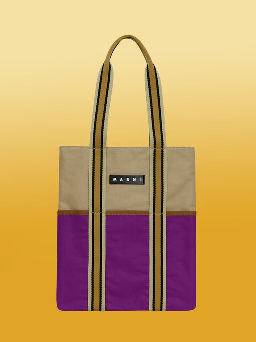 パープル MARNI MARKET Canvas Tote - ショッピングバッグ