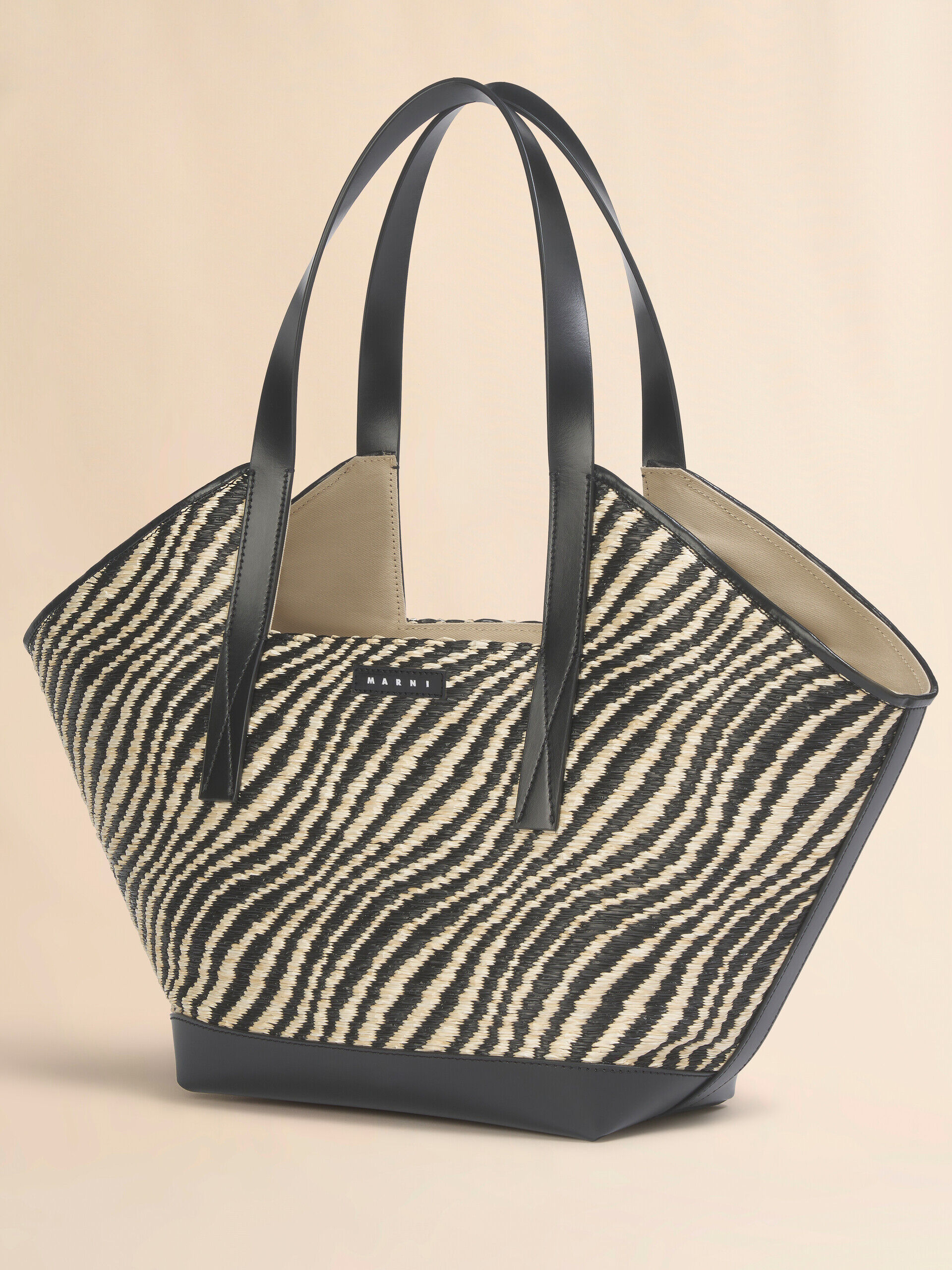 Black raffia-effect Waves small tote bag | Marni