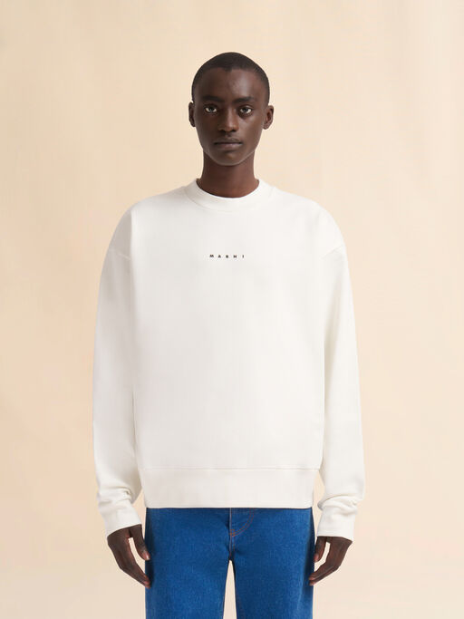 Felpa in cotone biologico bianco con piccolo logo Marni - Maglieria