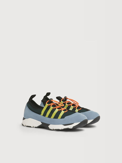 Sneaker mit Schn&uuml;rung aus gr&uuml;nem und hellblauem Lycra - Sneakers