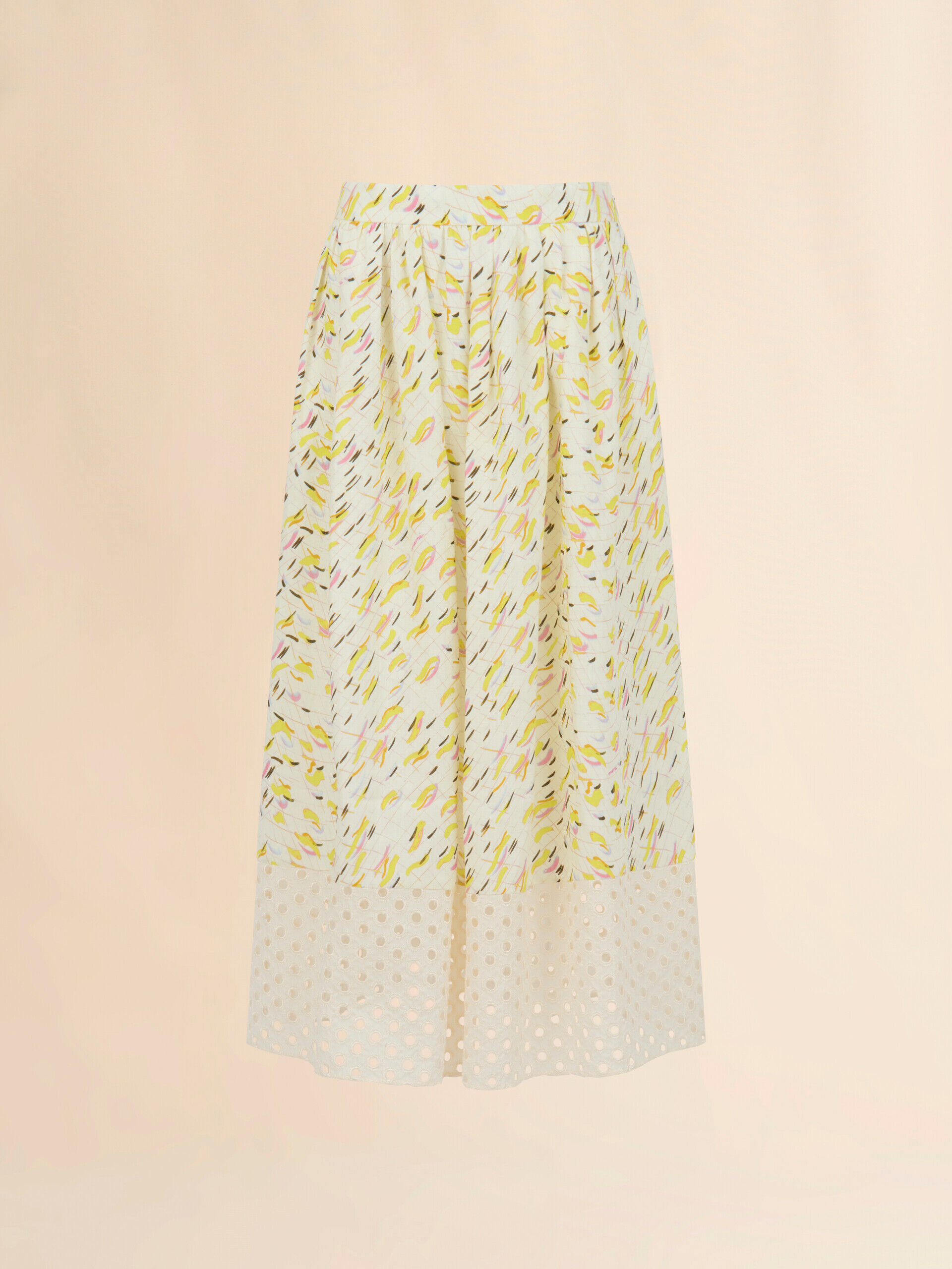 Yellow linen skirt with Brushstroke Wave print | Marni