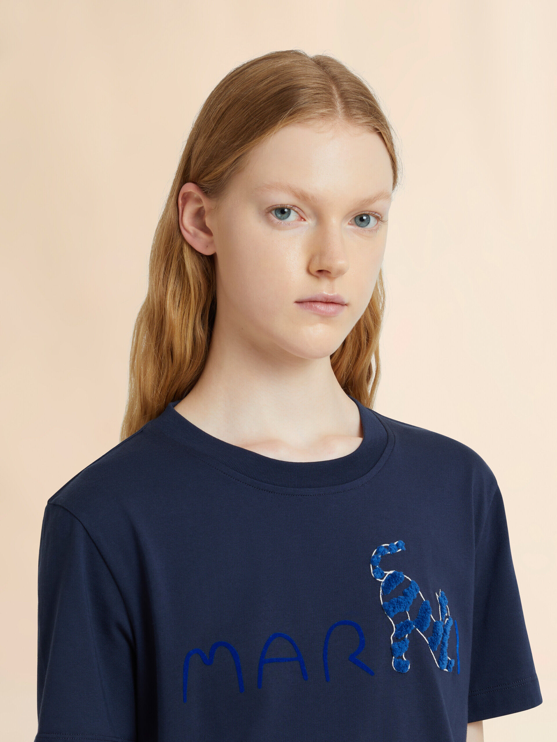 Animal Alphabetロゴ ディープブルー コットンTシャツ | Marni