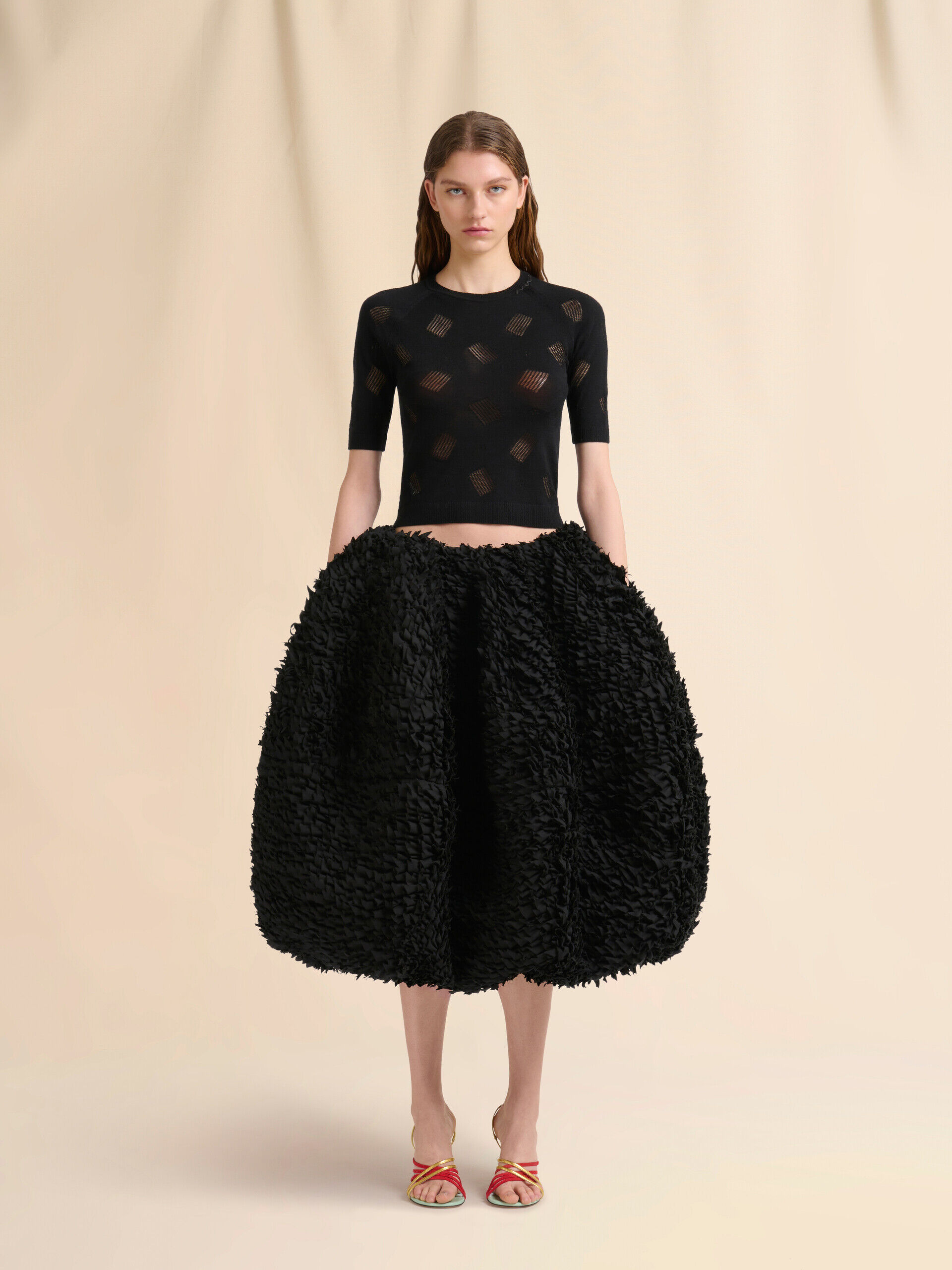Black wool-silk knit openwork top | Marni