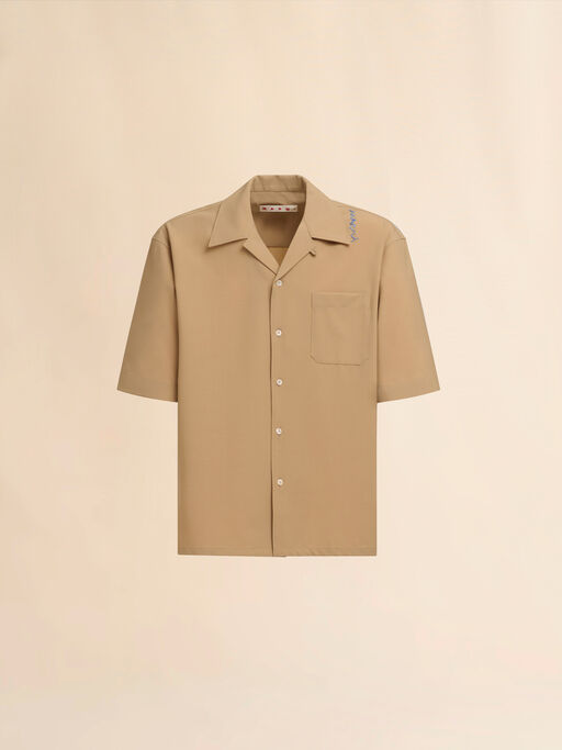ベージュ ウール混ボウリングシャツ、マルニシンボル入り - シャツ