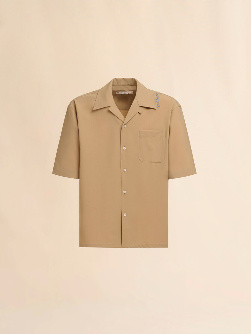 ブラック ウール混ボウリングシャツ、マルニシンボル入り - シャツ - Image 1